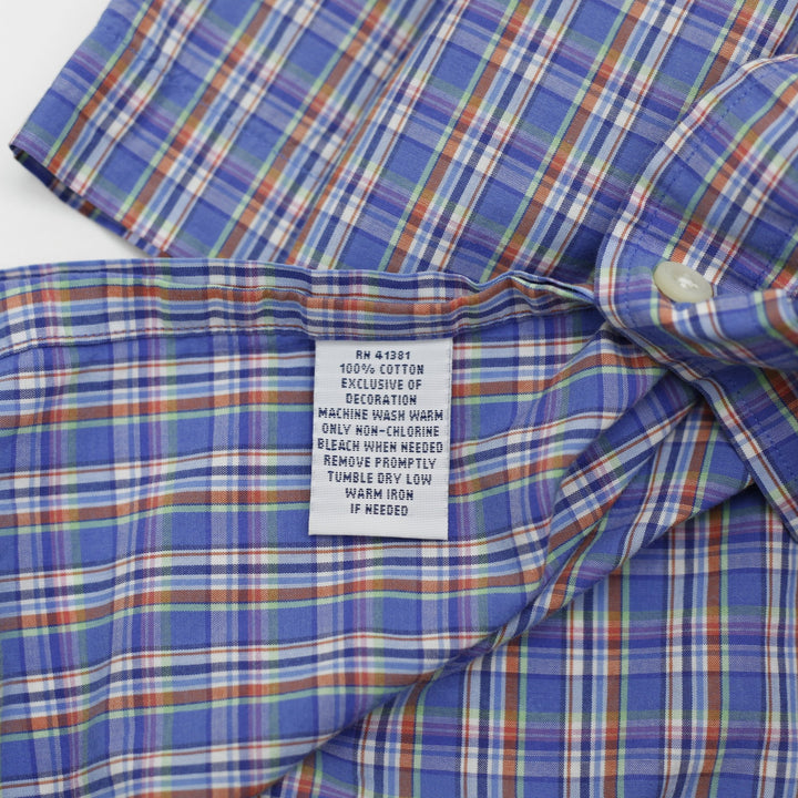 Mens Ralph Lauren Shirt Blue Plaid Pattern Classic Fit Cotton