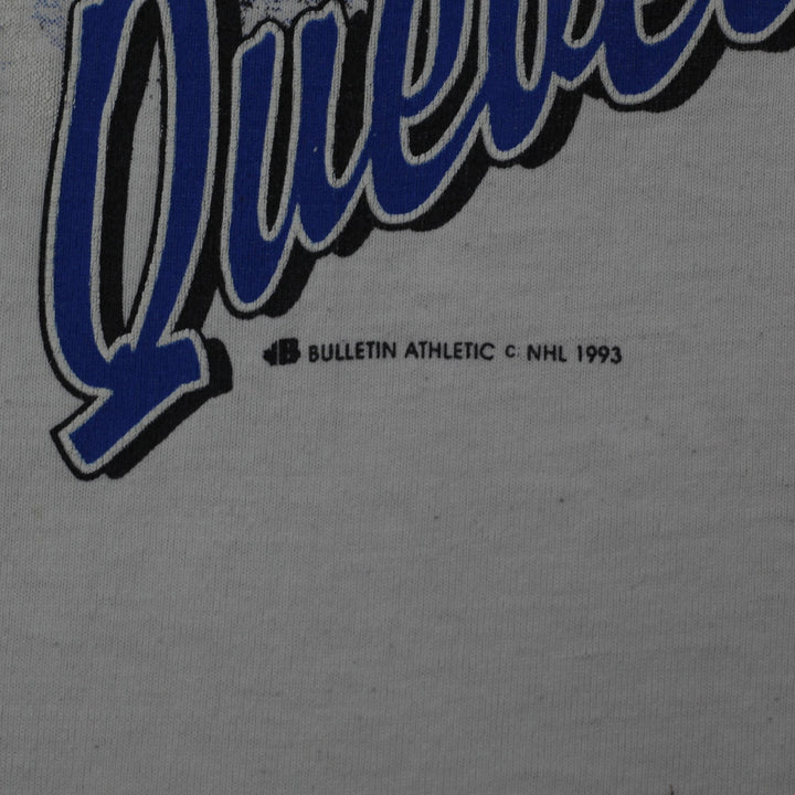 Vintage Mens Quebec Nordiques T-Shirt White Graphic NHL Single Stitch | Migration_T-Shirts - Detail View | Fashion Rerun