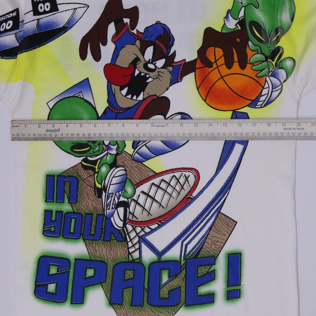Vintage 90s Looney Tunes Taz & Alien "In Your Space" Basketball T-Shirt Made In USA White M