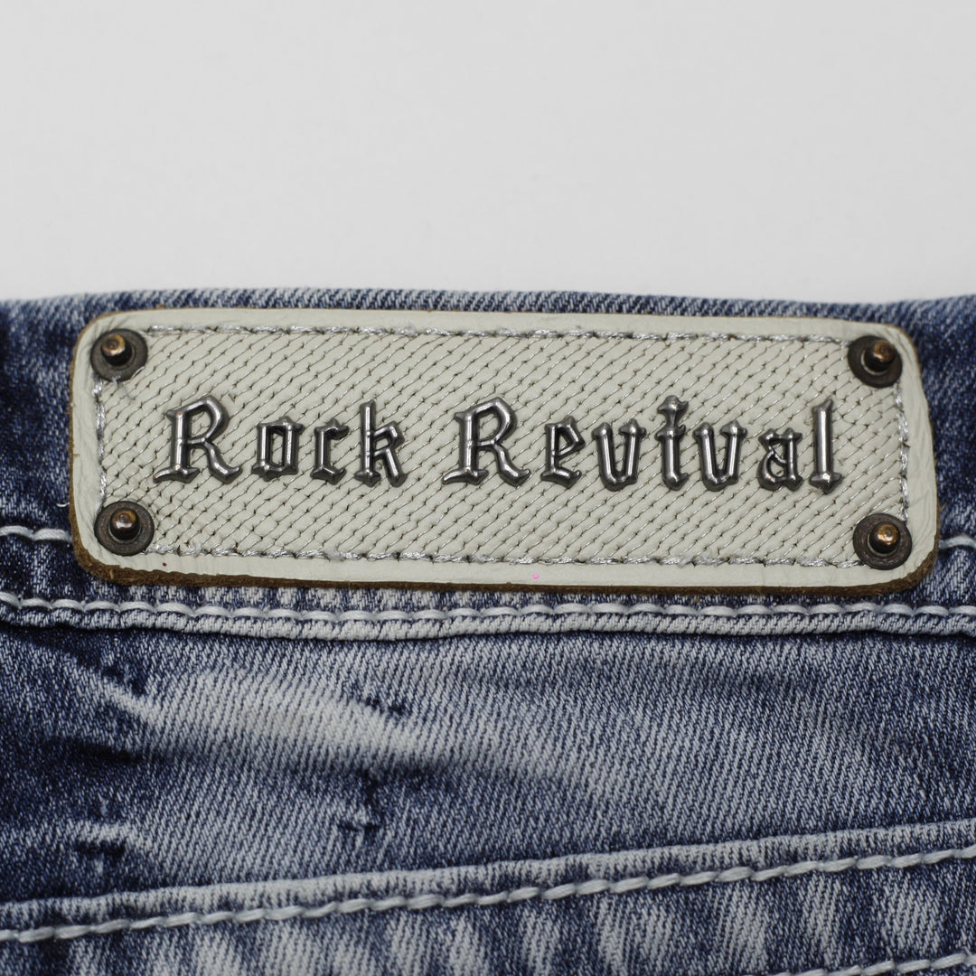 Y2K Ladies Rock Revival Sukara Bootcut Jeans Washed Blue Embellished