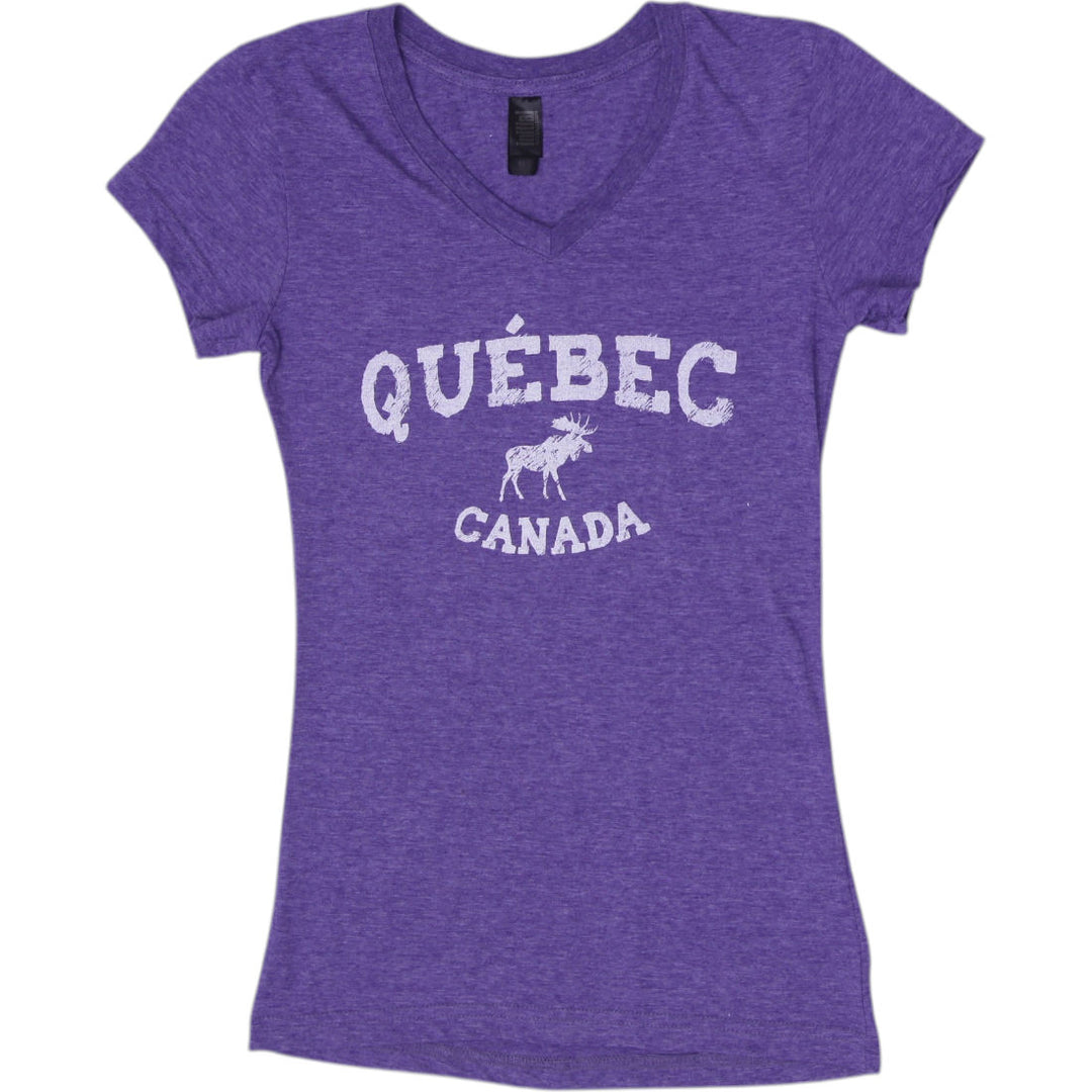 Y2K Ladies Initial Attraction Heather Purple Québec V-Neck T-Shirt Size XS