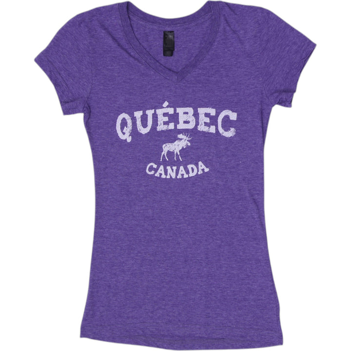 Y2K Ladies Initial Attraction Heather Purple Québec V-Neck T-Shirt Size XS