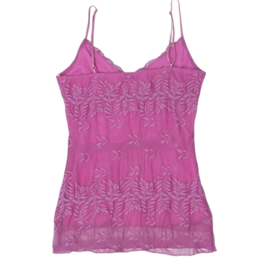 Y2K Ladies Pink Sheer Floral Embroidered Camisole Made in USA Size M