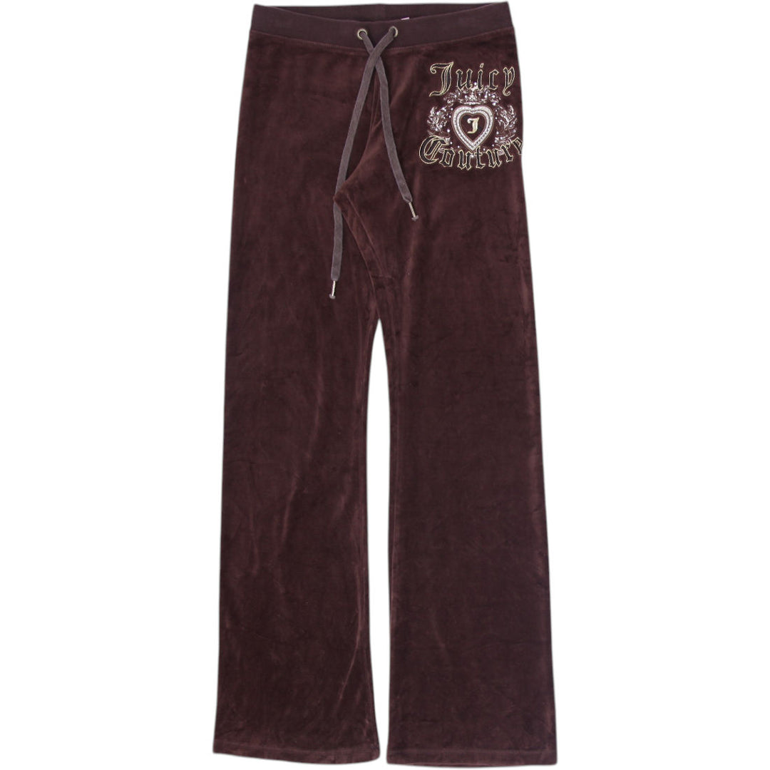 Y2K Ladies Juicy Couture Sweatpants Brown Velour Logo Detail Drawstring