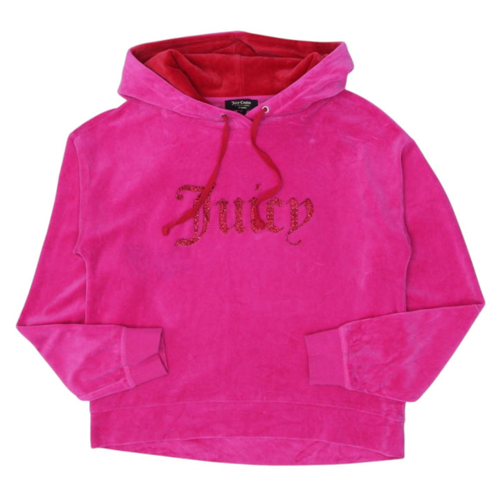 Y2K Ladies Juicy Couture Hoodie Pink Velour Spell Out Pullover