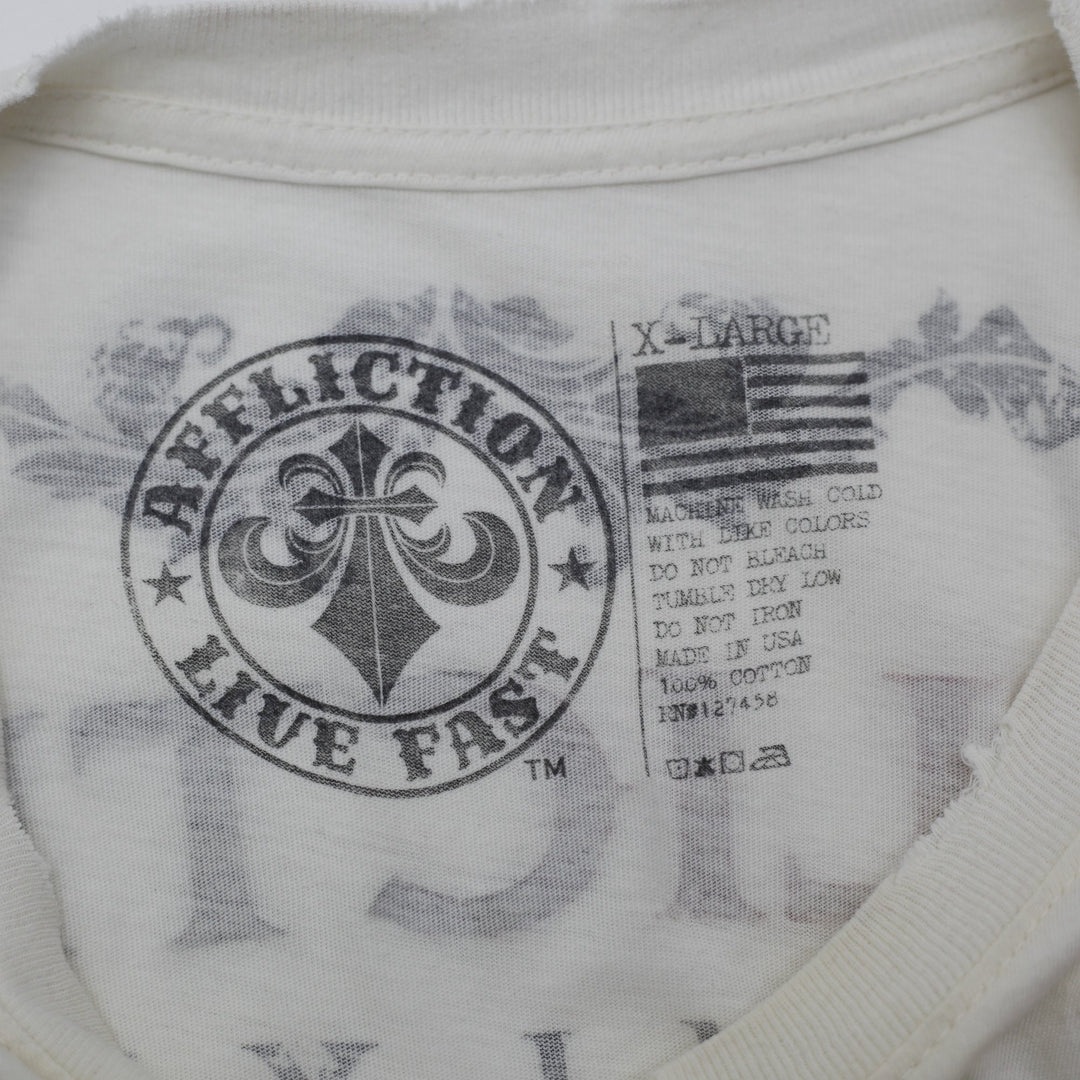 Y2K Mens Affliction Live Fast Winged Crest T Shirt White Made in USA Size XL
