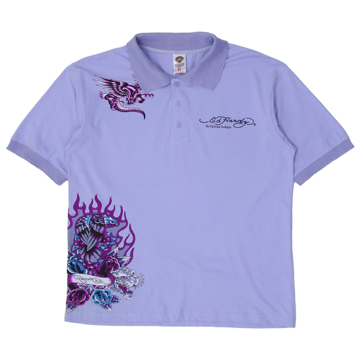 Y2K Mens Ed Hardy By Christian Audigier Beaded Polo T-Shirt