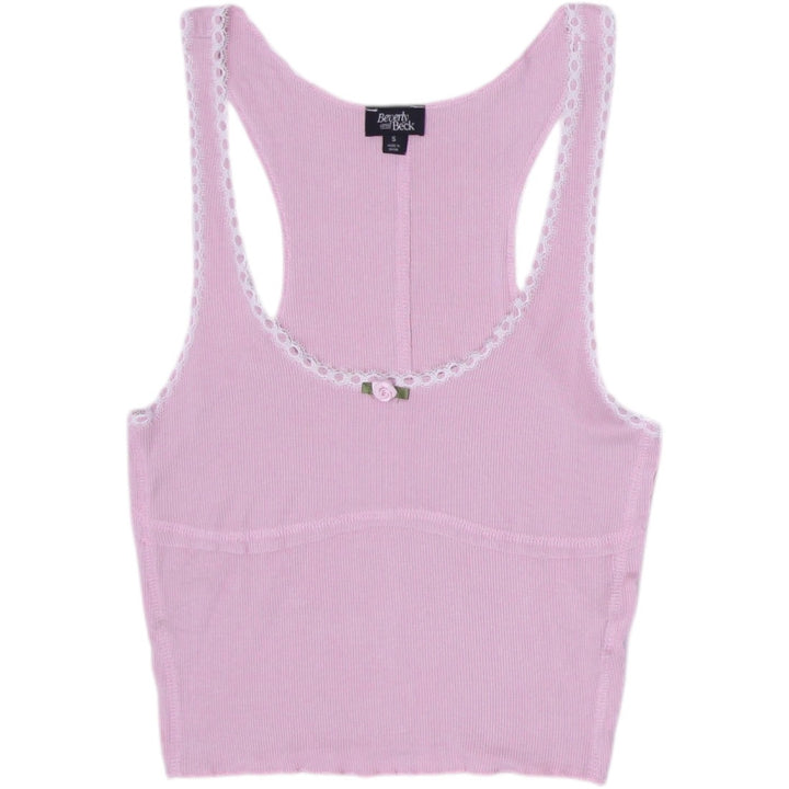 Y2K Ladies Beverly and Beck Tank Top Pink Lace Trim Ribbed Size S