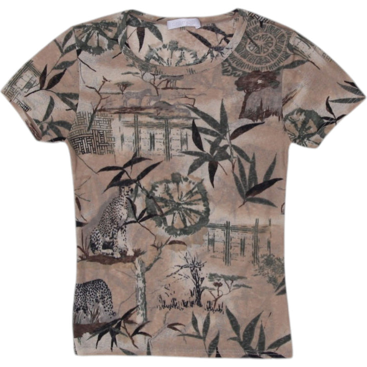 Y2K Ladies Promod T-Shirt Multi Color Graphic Leaf Print | Migration_Y2K Tops | Fashion Rerun