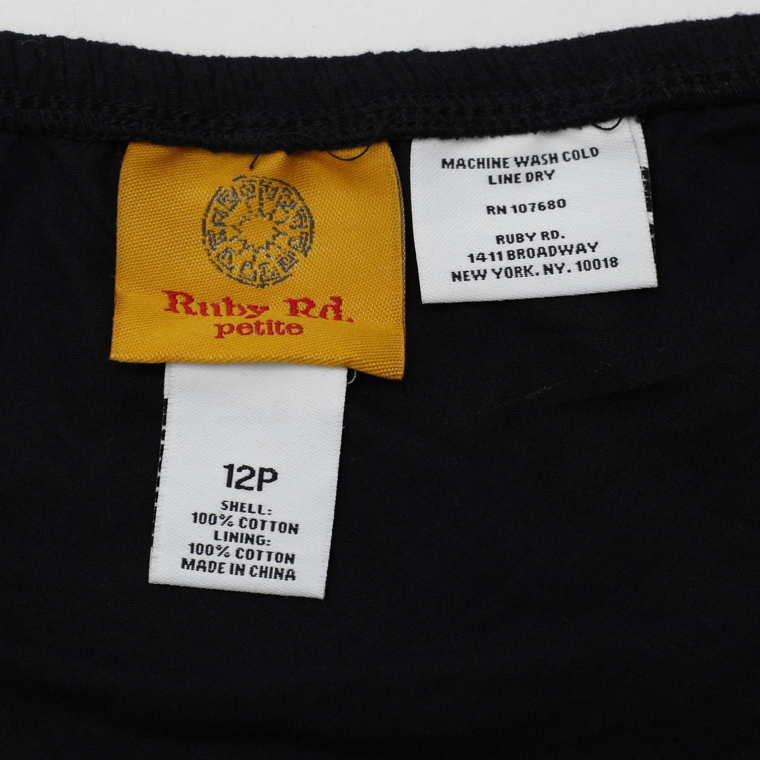 Y2K Ladies Ruby Rd Petite Black Cotton Skirt 12P Midi Lined Elastic Waist