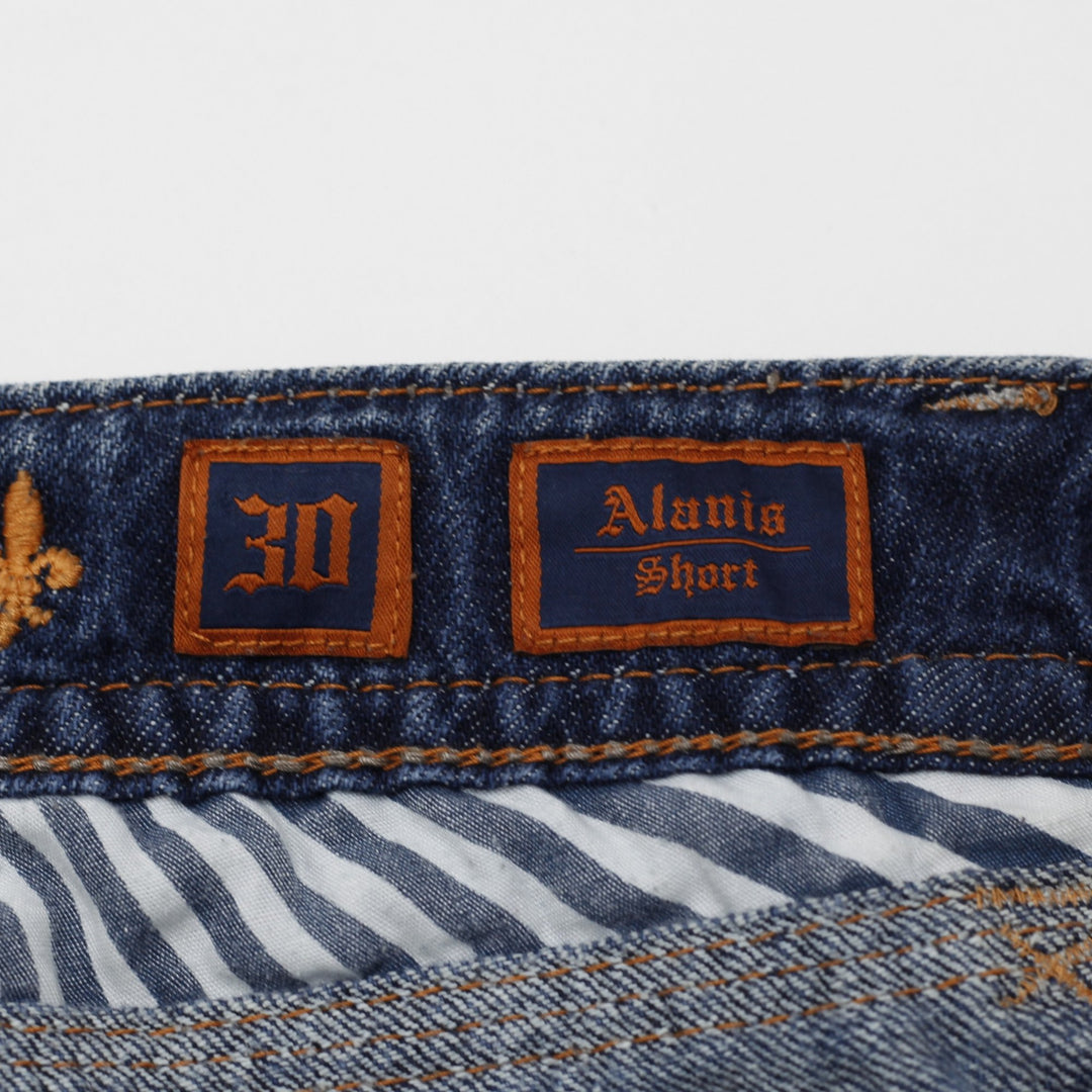 Y2K Ladies Rock Revival Alanis Denim Shorts Washed Blue Distressed