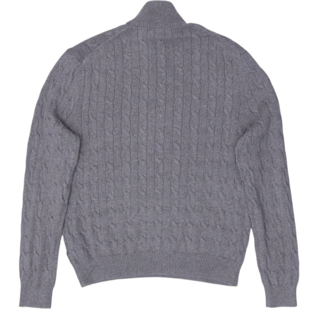 Mens Polo Ralph Lauren Gray Quarter Zip Cable Knit Sweater Size XL