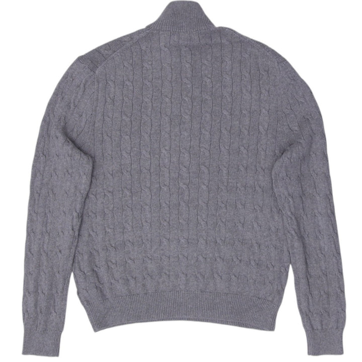 Mens Polo Ralph Lauren Gray Quarter Zip Cable Knit Sweater Size XL