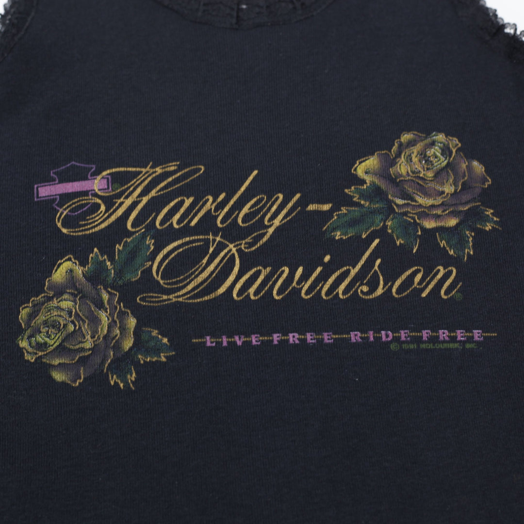 Ladies Harley Davidson Lace Trim Ribbed Gold Rose Tank Top