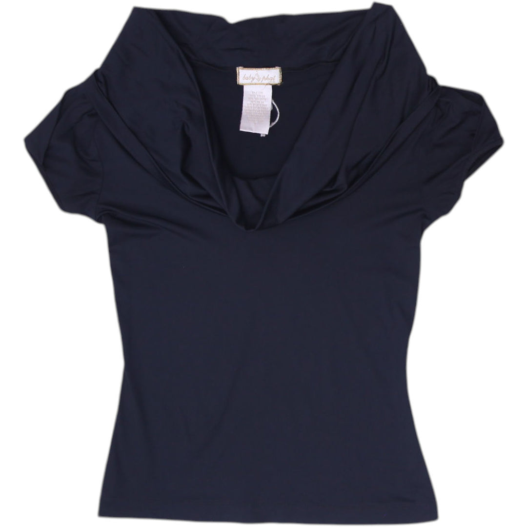 Y2K Ladies Baby Phat Top Black Logo Nylon Stretch Size S