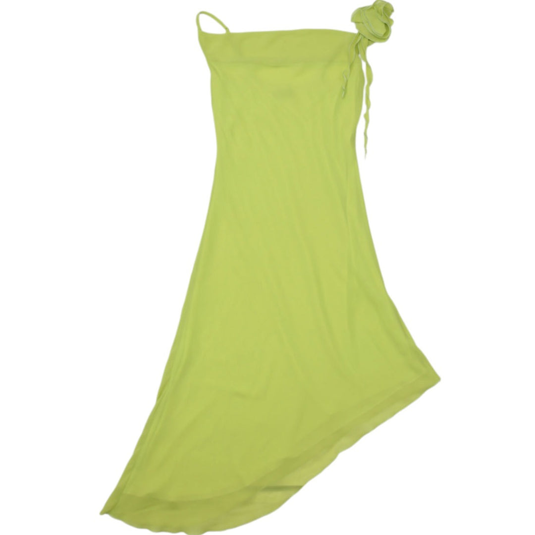 Y2K Ladies Pretty Women Rosette Asymmetric Chiffon Midi Dress Size 40