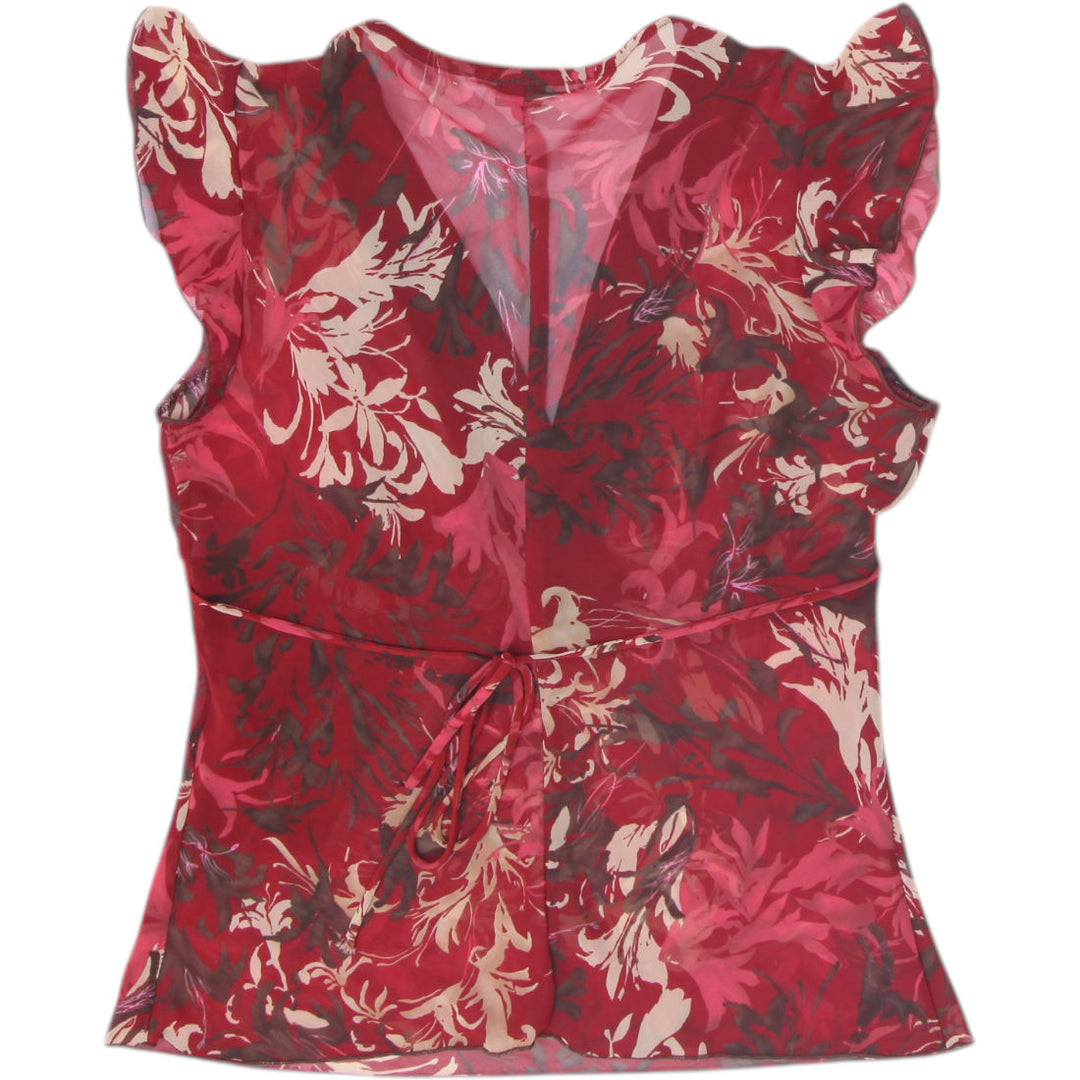 Y2K Ladies Charlotte Russe Floral Sheer Faux Wrap Top Size L