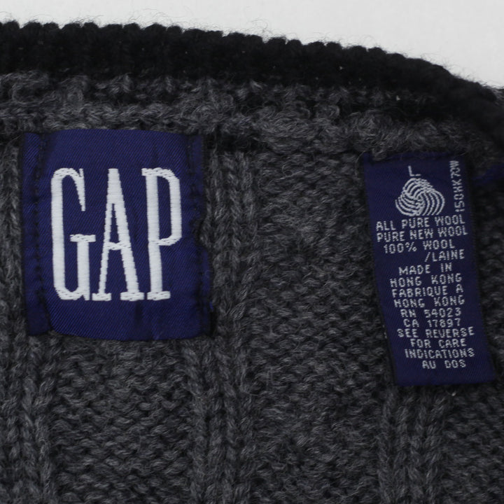 Vintage GAP Gray Cable Knit Wool Sweater V-Neck 90's Size Large - Fashion Rerun Vintage Migration_Sweaters