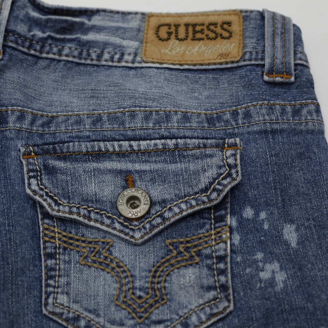 Ladies Guess Denim Shorts Washed Blue Distressed Style