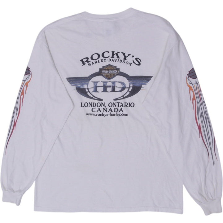 Vintage 00s Mens Harley Davidson Long Sleeve White Graphic T-Shirt Size L | Migration_T-Shirts - Side View | Fashion Rerun