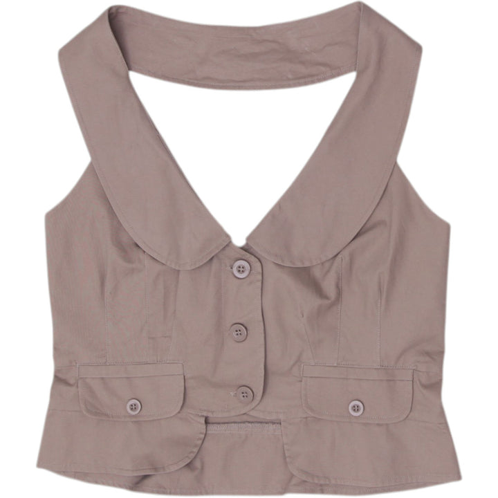Y2K Ladies Von Mozart Button Down Flap Pockets Vest Halter Top Size L