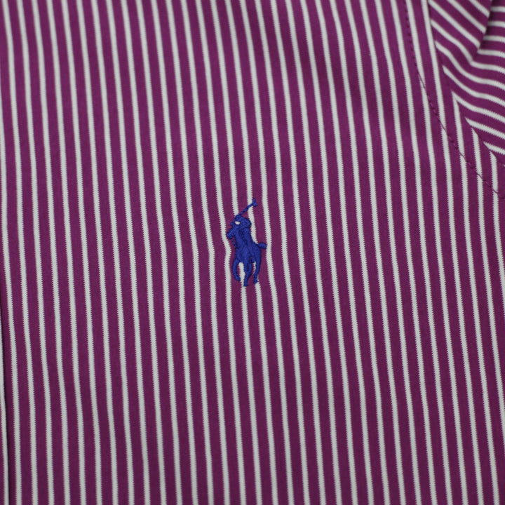 Ladies Ralph Lauren Knit Dress Shirt Purple Striped Cotton Size M