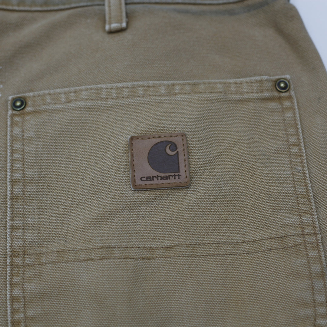 Mens Carhartt B136 Double-Knee Carpenter Pants Distressed Brown Washed Duck