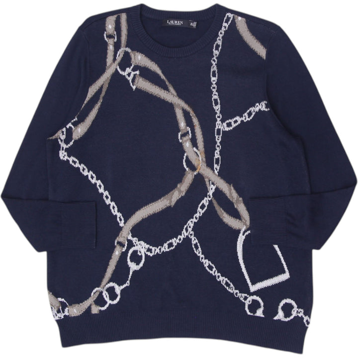 Mens Lauren Ralph Lauren Sweater Navy Chain Print Knitwear Size 2X