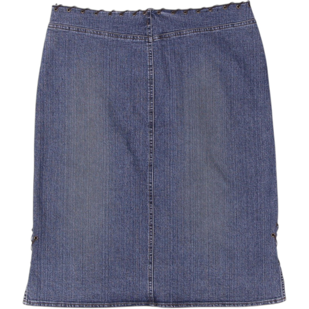 Y2K Ladies Denim Skirt Blue Lace-Up Midi Casual Size: 13/13