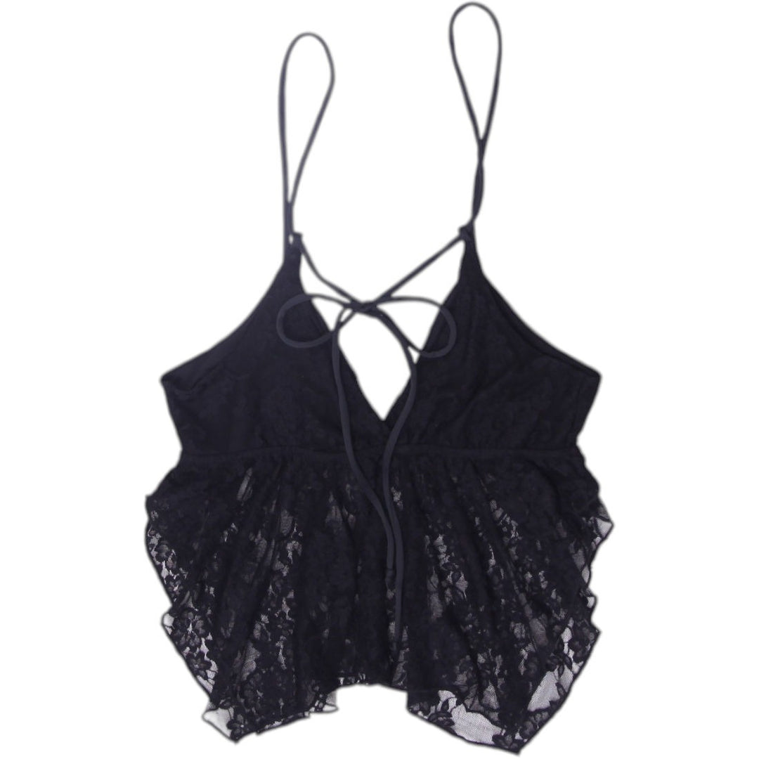 Y2K Ladies Lace Bralette Black Lace Plunge Strappy S | Migration_Y2K Tops - Side View | Fashion Rerun