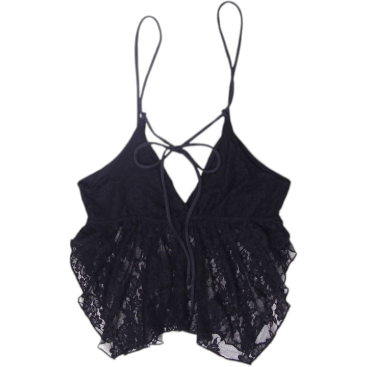 Y2K Ladies Lace Bralette Black Lace Plunge Strappy S | Migration_Y2K Tops - Side View | Fashion Rerun