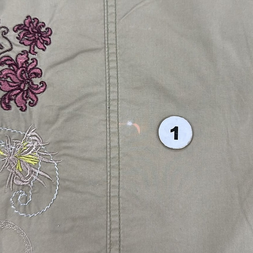 Y2K Ladies Here + There by C&A Cargo Pants Khaki Floral Embroidery Pockets