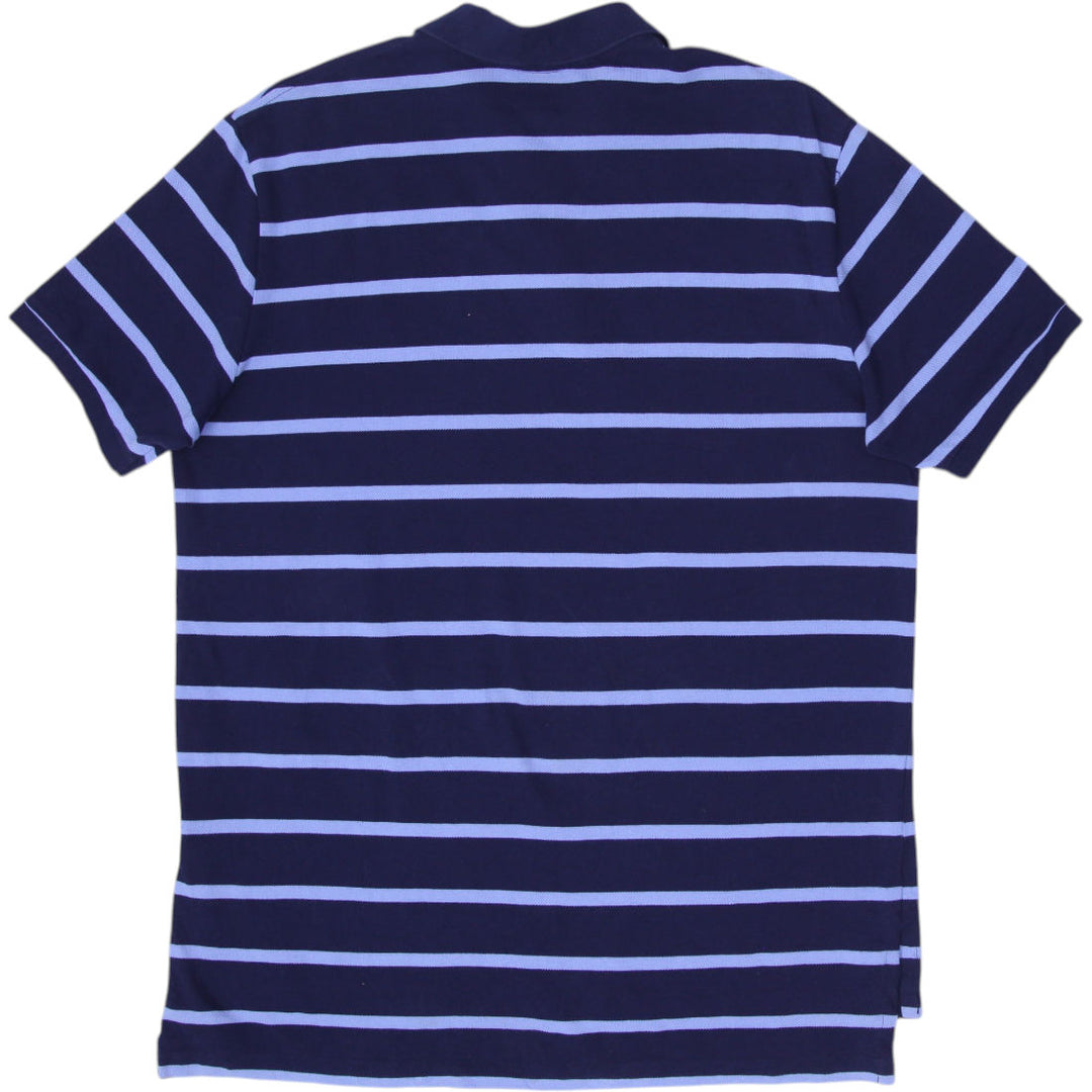 Vintage Mens Ralph Lauren Striped Polo Navy Blue Cotton Logo Classic T-Shirt