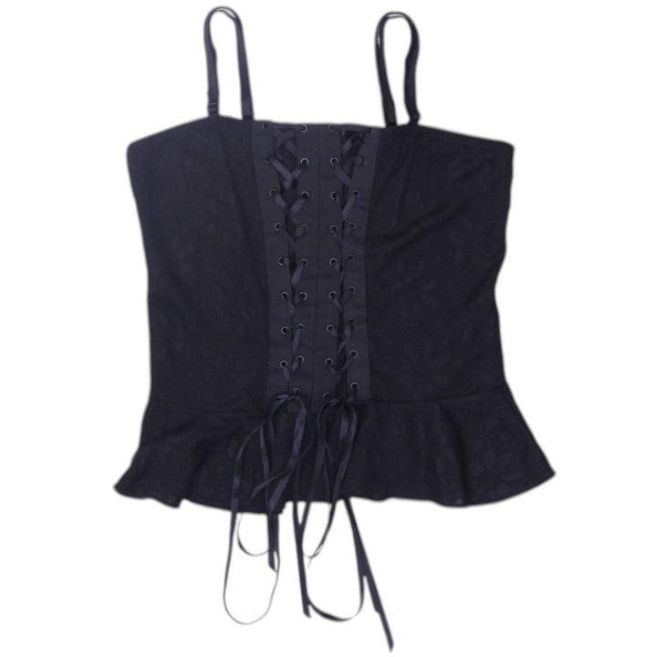 Y2K Ladies Dreamwear By Fantasia Black Strappy Peplum Top | Migration_Y2K Tops | Fashion Rerun
