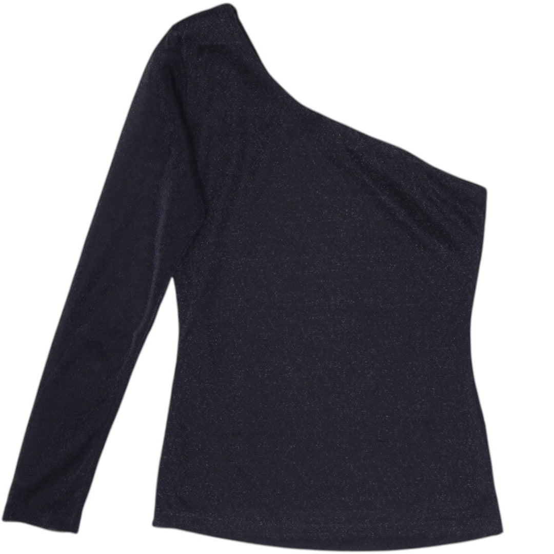 Y2K Ladies Seductions Black Shimmer One Shoulder Long Sleeve Top Party Glitz