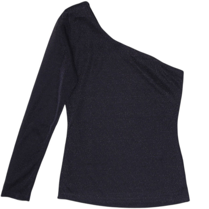 Y2K Ladies Seductions Black Shimmer One Shoulder Long Sleeve Top Party Glitz