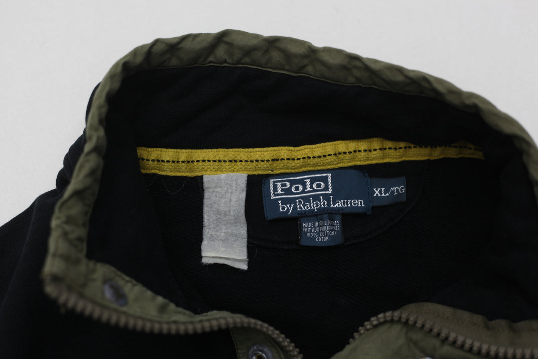 Vintage Polo By Ralph Lauren Pullover 1/4 Zip Snap Up Pocket Sweatshirt