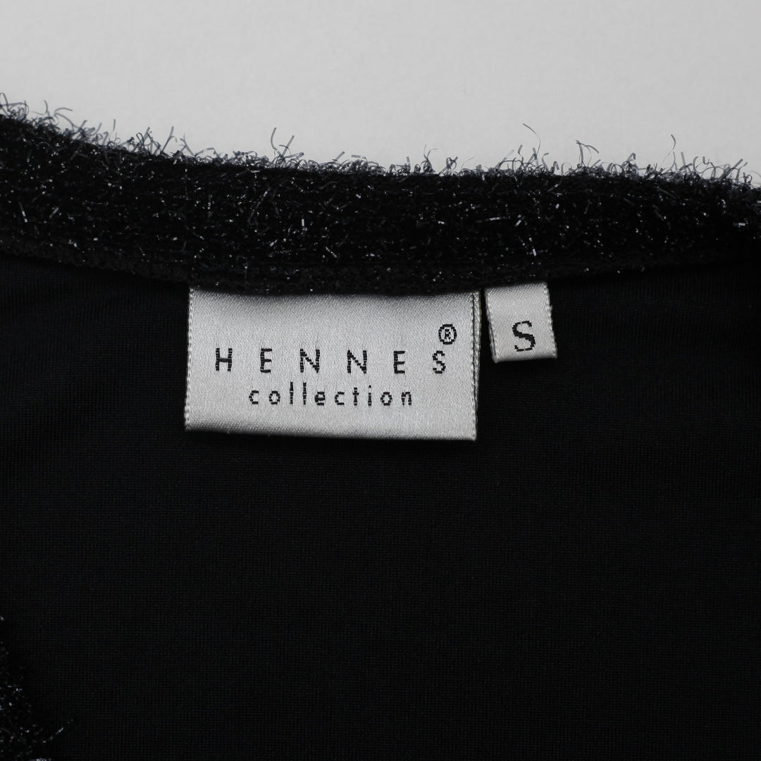 Y2K Ladies HENNES Collection Black Metallic Trim V-Neck Knit Top Size S