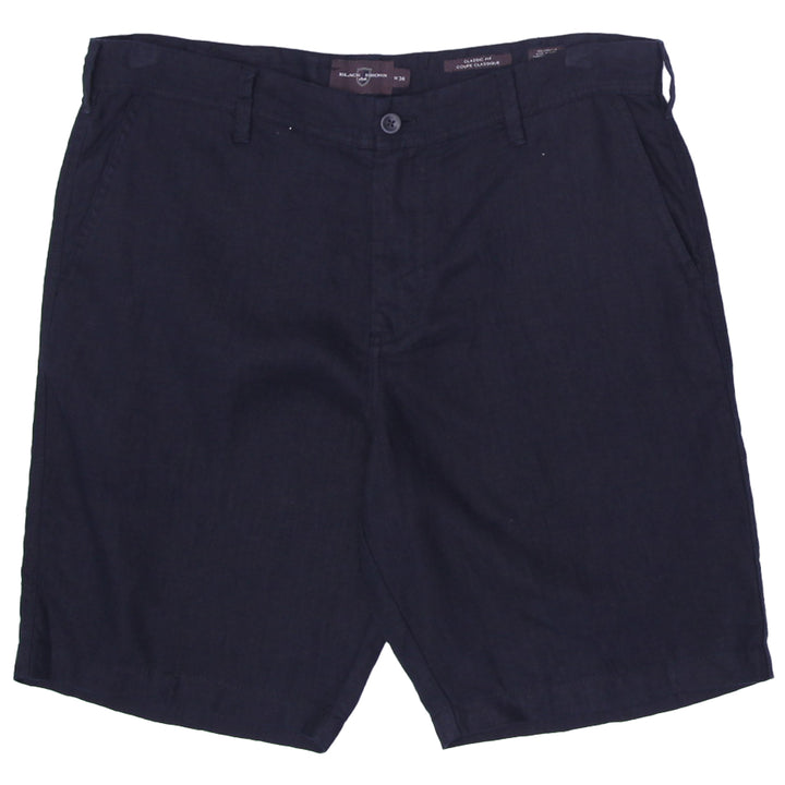 Mens Black Brown Classic Fit 100% Linen Shorts