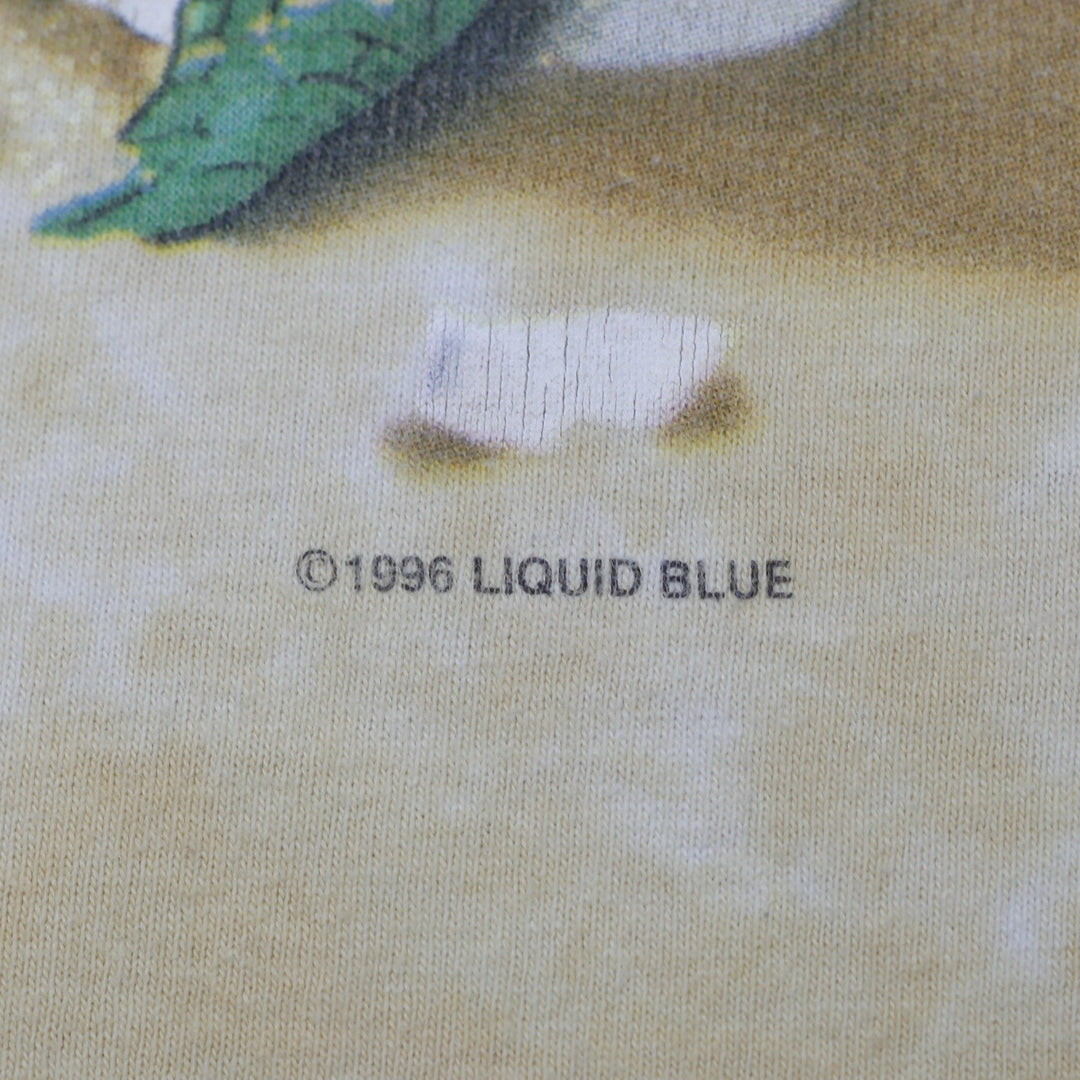 Vintage 90s Liquid Blue Sea Turtle Beach Tie Dye All Over Print Beach Scene T-Shirt Single Stitch