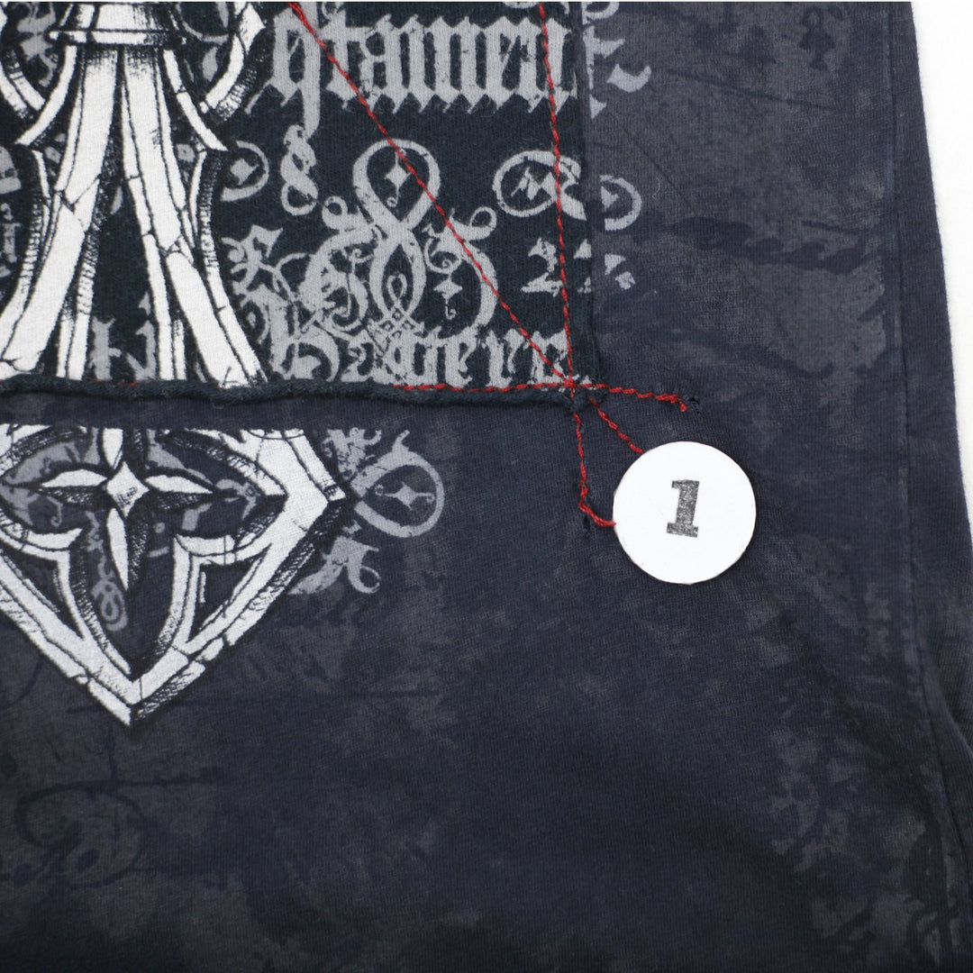 Y2K Mens Affliction V-Neck T-Shirt Black Graphic Text Logo L