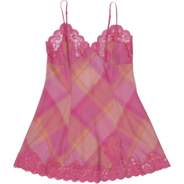 Y2K Ladies Victorias Secret Nightgown Pink Lace Plaid Chemise