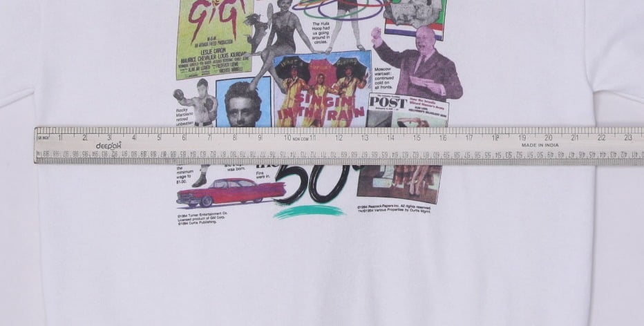 Vintage "My Generation" 1950s Newspaper Graphics White Crewneck Sweatshirt XL | Migration_Sweatshirt - View 6 | Fashion Rerun