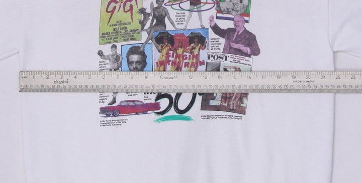 Vintage "My Generation" 1950s Newspaper Graphics White Crewneck Sweatshirt XL | Migration_Sweatshirt - View 6 | Fashion Rerun
