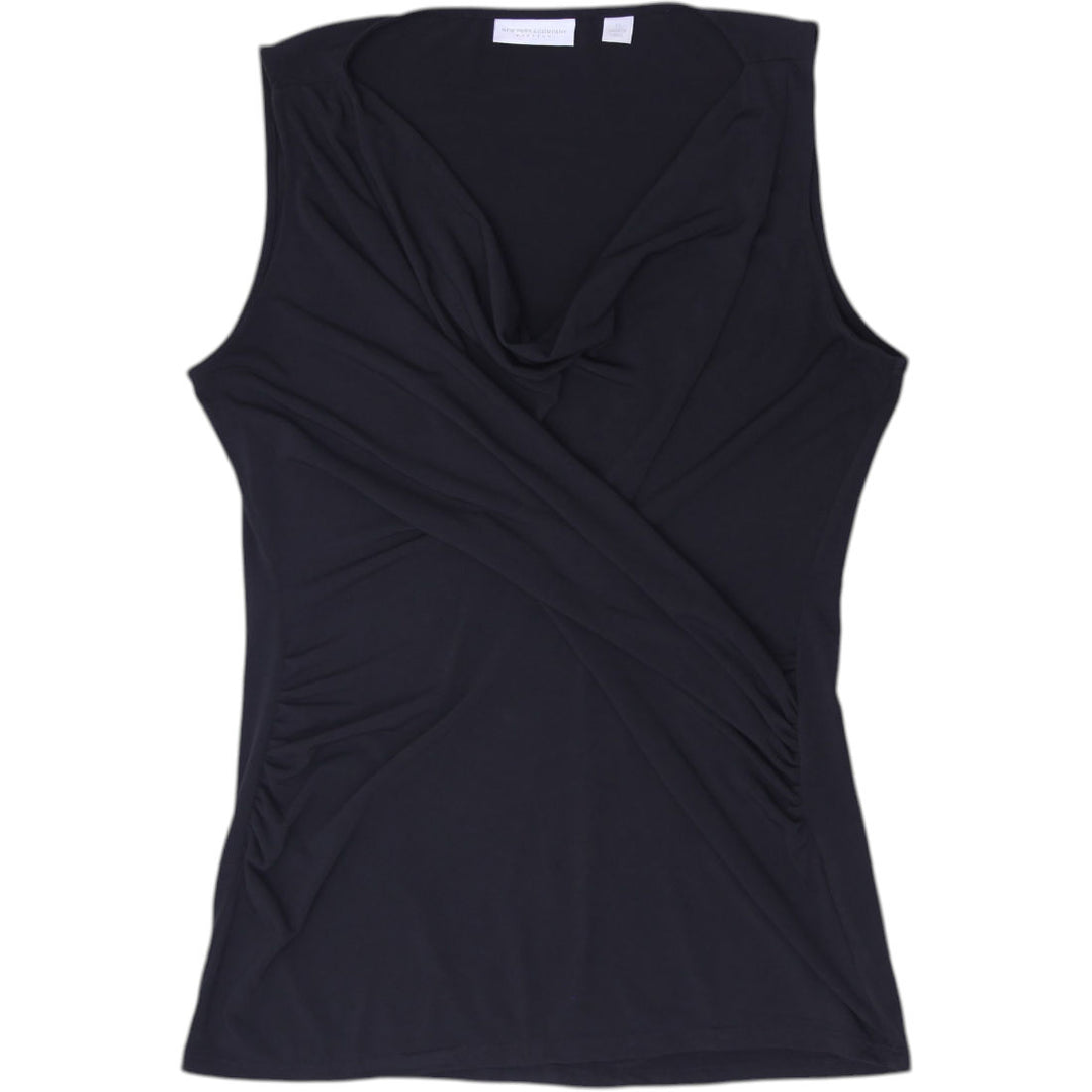Y2K Ladies New York & Company Black Cowl Neck Sleeveless Wrap Top Size XS