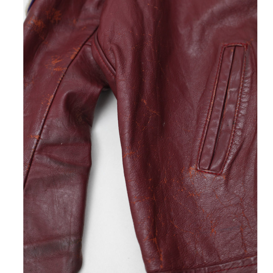 Vintage Leather Varsity Jacket Maroon Football Patched | Migration_Jackets - View 7 | Fashion Rerun