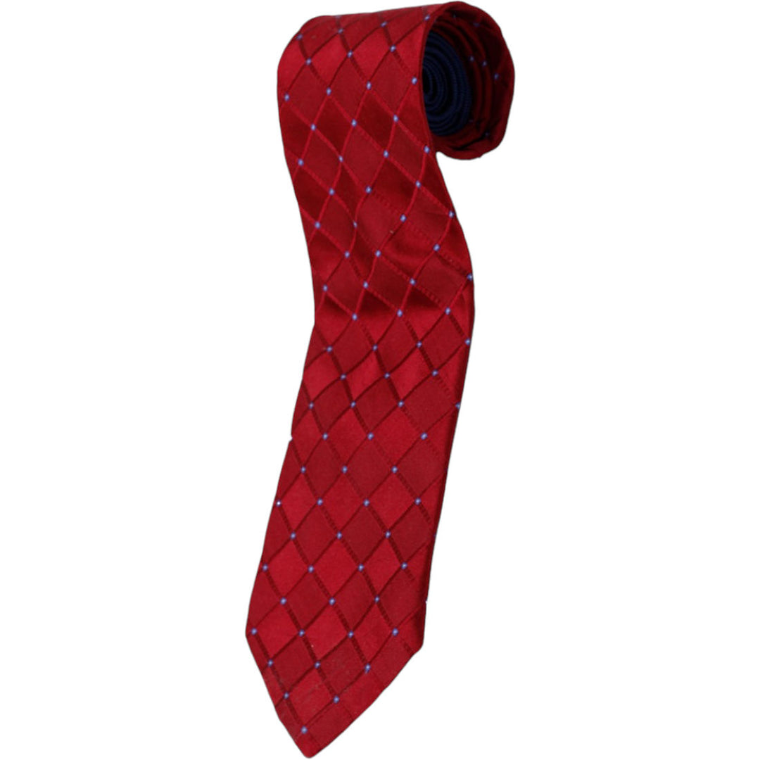 Mens Tommy Hilfiger Tie Red Checkered 100% Silk