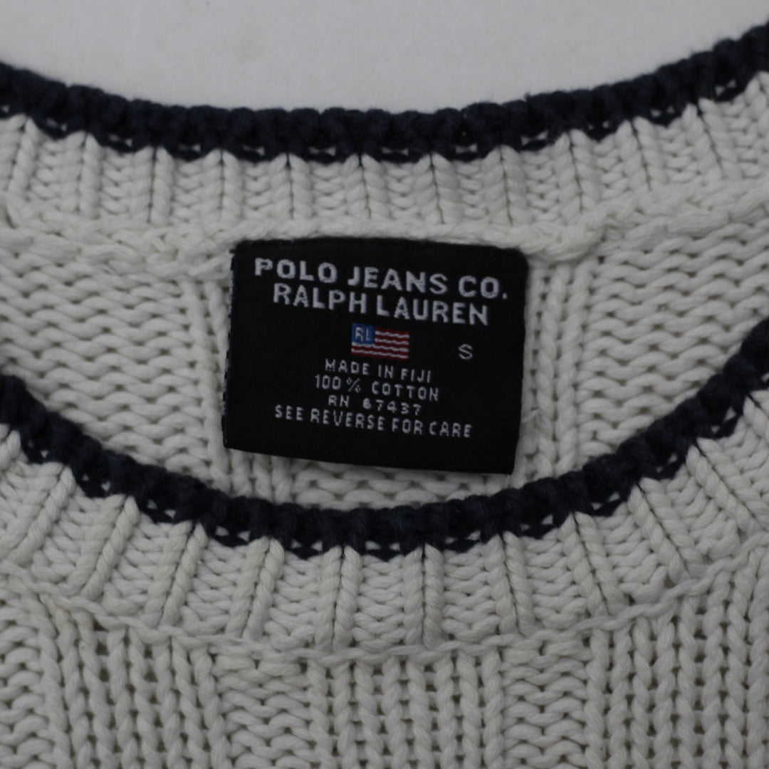 Vintage Ladies Polo Ralph Lauren American Flag Knit Sweater Small 100% Cotton