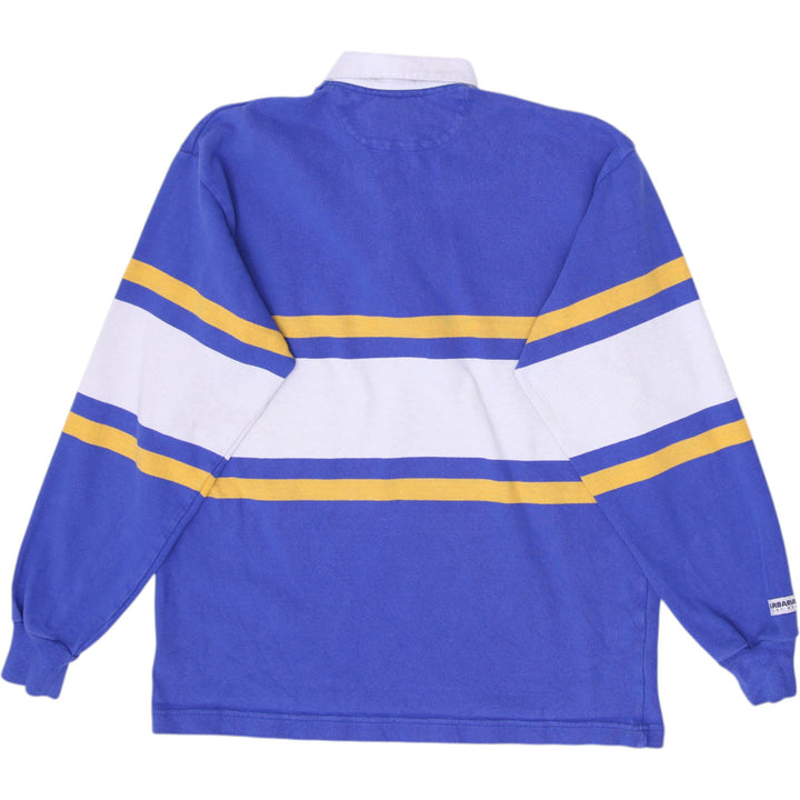 Vintage Mens Barbarian Rugby T-Shirt Blue Striped St. Maximilian Logo Size M