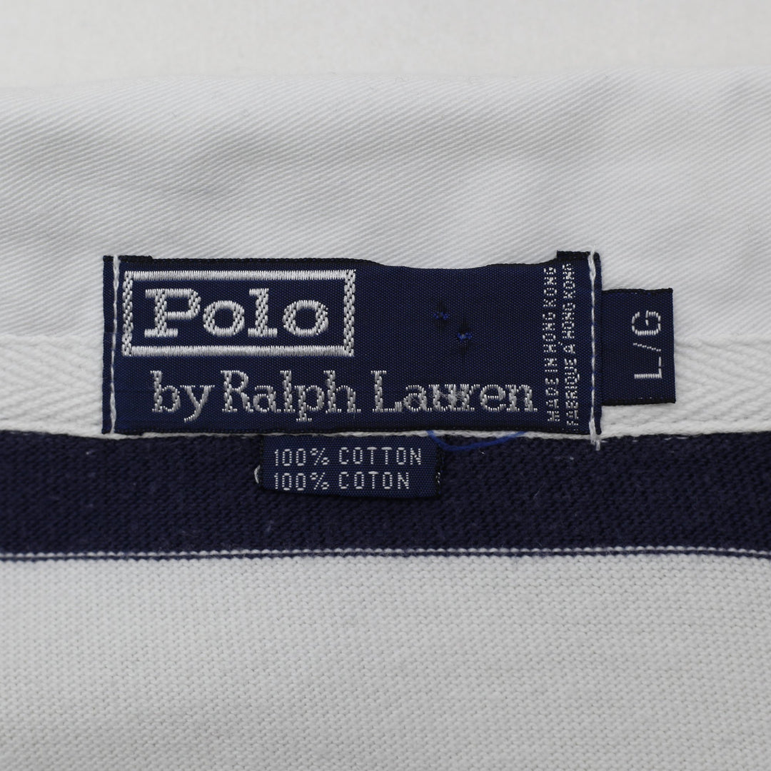 Vintage Mens Polo Ralph Lauren Rugby Navy Stripe Long Sleeve Shirt Size L | Migration_Sweatshirts - Back View | Fashion Rerun